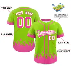 Neon Green Pink Flame Graffiti Authentic Baseball Jersey 2