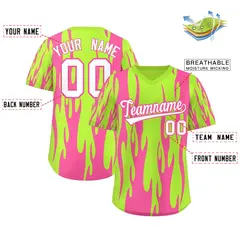 Neon Green Pink Flame Pattern Pullover Baseball Jersey 2