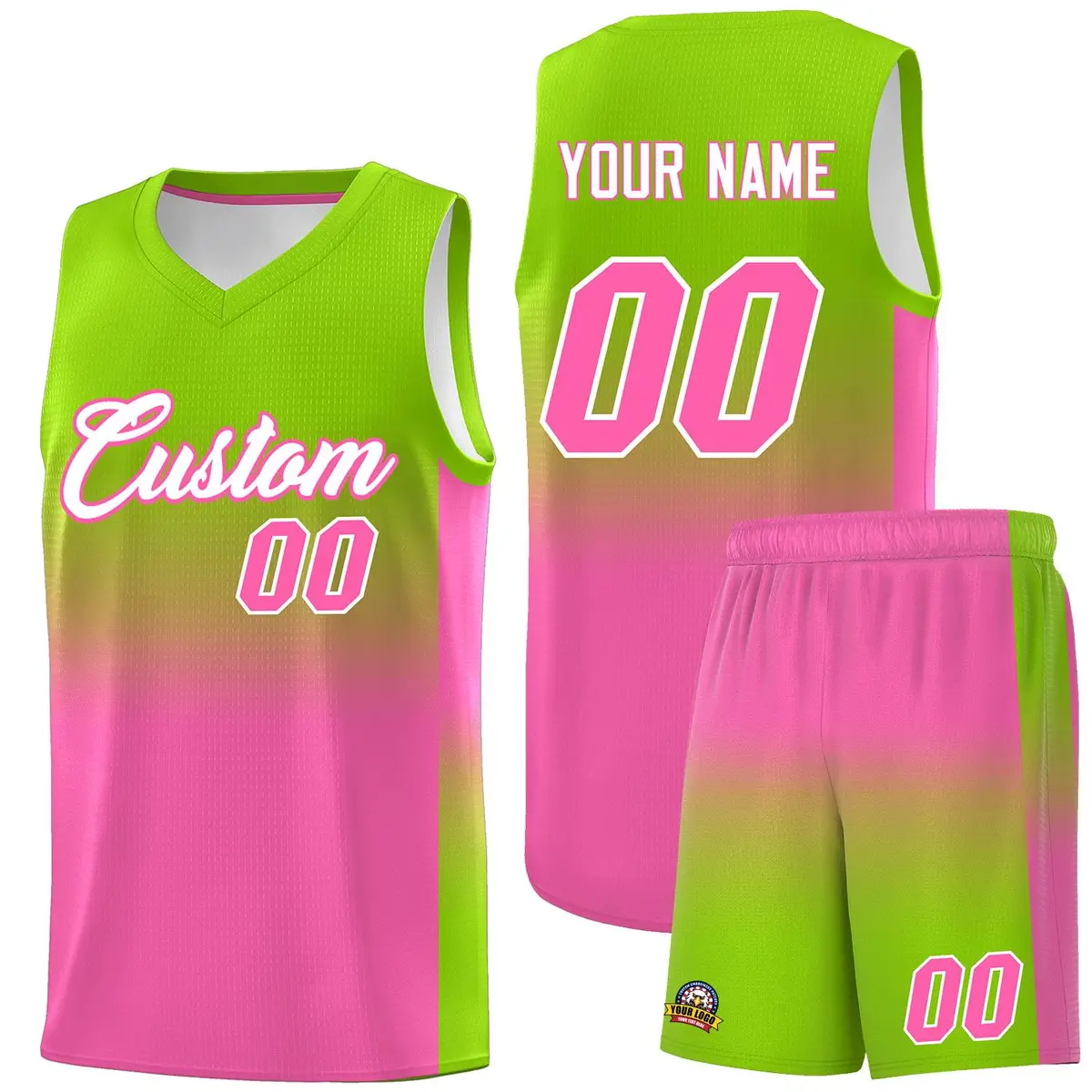 Neon Green Pink Gradient Basketball Jersey Sports Uniform