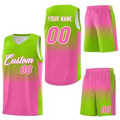Neon Green Pink Gradient Basketball Jersey Sports Uniform 7
