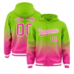 Neon Green Pink Gradient Letterman Varsity Jacket Hoodie 1