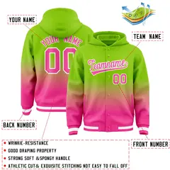 Neon Green Pink Gradient Letterman Varsity Jacket Hoodie 4
