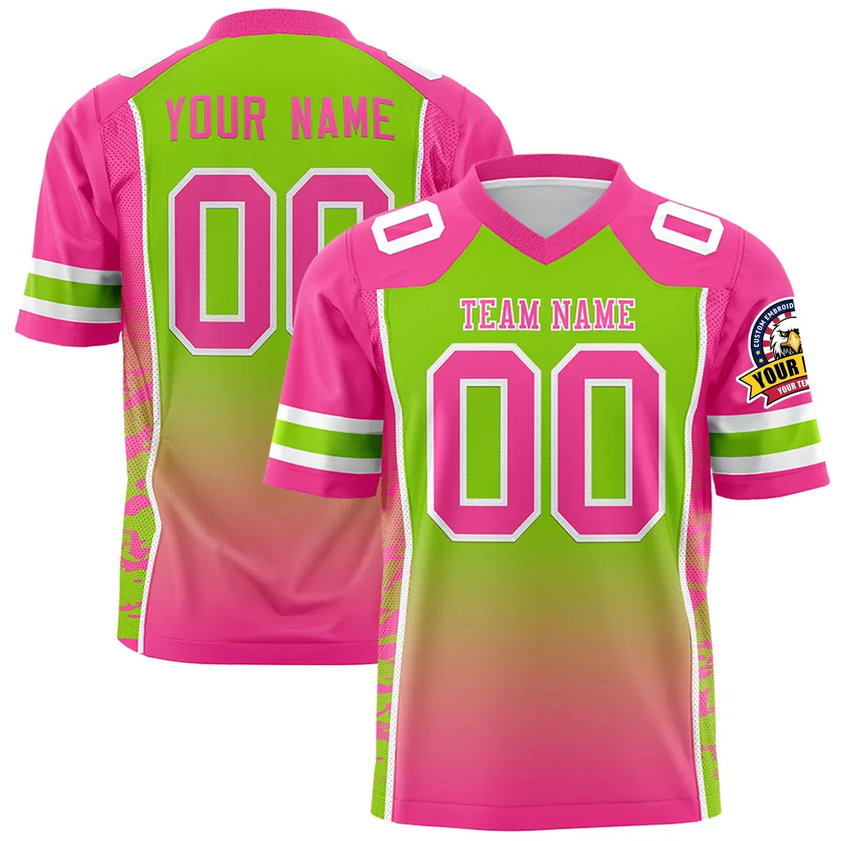 Neon Green Pink Gradient Side Pattern Football Jersey