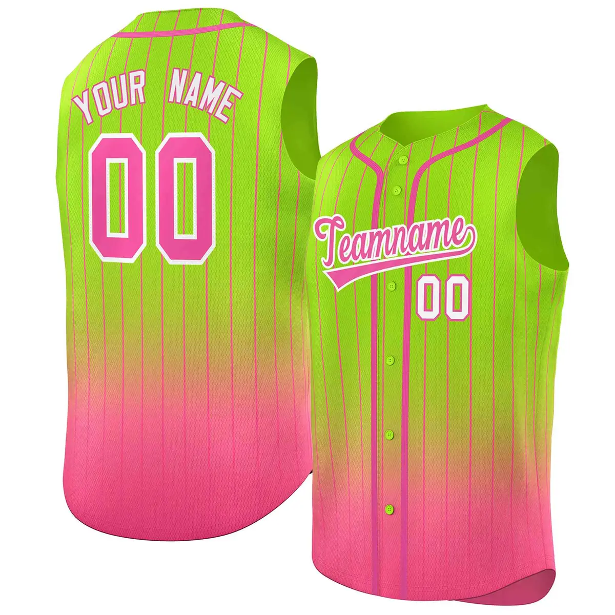 Neon Green Pink Gradient Stripe Sleeveless Baseball Jersey