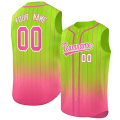 Neon Green Pink Gradient Stripe Sleeveless Baseball Jersey