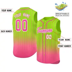 Neon Green Pink Gradient Stripe Sleeveless Baseball Jersey 15
