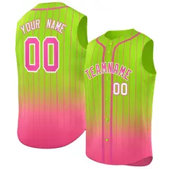 Neon Green Pink Gradient Stripe Sleeveless Baseball Jersey 7