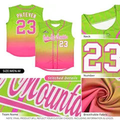 Neon Green Pink Gradient Stripe Sleeveless Baseball Jersey 8