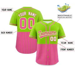 Neon Green Pink Half Stripe Authentic Baseball Jersey 2