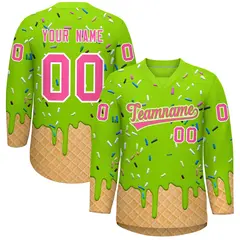 Neon Green Pink Ice Cream Pattern V-Neck Hockey Jersey