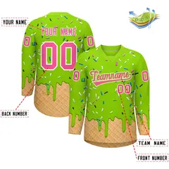 Neon Green Pink Ice Cream Pattern V-Neck Hockey Jersey 2