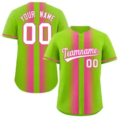 Neon Green Pink Lapel Gradient Fashion Baseball Jersey 1