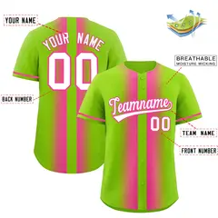 Neon Green Pink Lapel Gradient Fashion Baseball Jersey 2