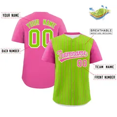 Neon Green Pink Pinstripe Two-Tone Authentic Baseball Jersey 2