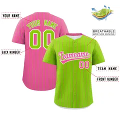 Neon Green Pink Pinstripe Two-Tone Authentic Baseball Jersey 2