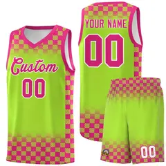Neon Green Pink Plaid Basketball Jersey for Teams 1