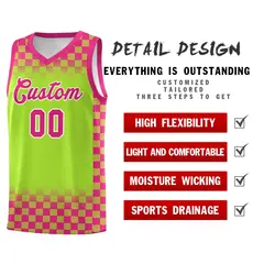 Neon Green Pink Plaid Basketball Jersey for Teams 2