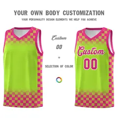 Neon Green Pink Plaid Basketball Jersey for Teams 3
