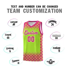Neon Green Pink Plaid Basketball Jersey for Teams 4