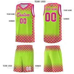 Neon Green Pink Plaid Basketball Jersey for Teams 5