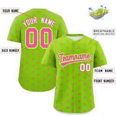 Neon Green Pink Polka Dot Graffiti Authentic Baseball Jersey 2