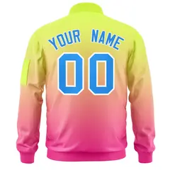 Neon Green Pink-Powder Blue Gradient Varsity Letterman Bomber Jacket 4