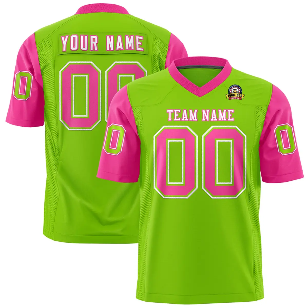 Neon Green Pink Raglan Sleeves Authentic Football Jersey