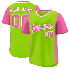 Neon Green Pink Raglan Sleeves Pullover Baseball Jersey 1