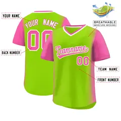 Neon Green Pink Raglan Sleeves Pullover Baseball Jersey 2