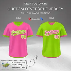 Neon Green Pink Reversible Pullover Baseball Jersey 2