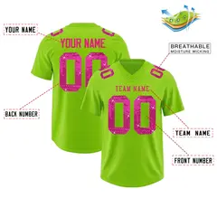 Neon Green Pink Sequin Lettering Stretch Fabric Football Jersey 2