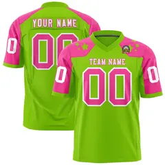 Neon Green Pink Shoulder Star Pattern Flag Football Jersey 1