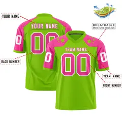 Neon Green Pink Shoulder Star Pattern Flag Football Jersey 2