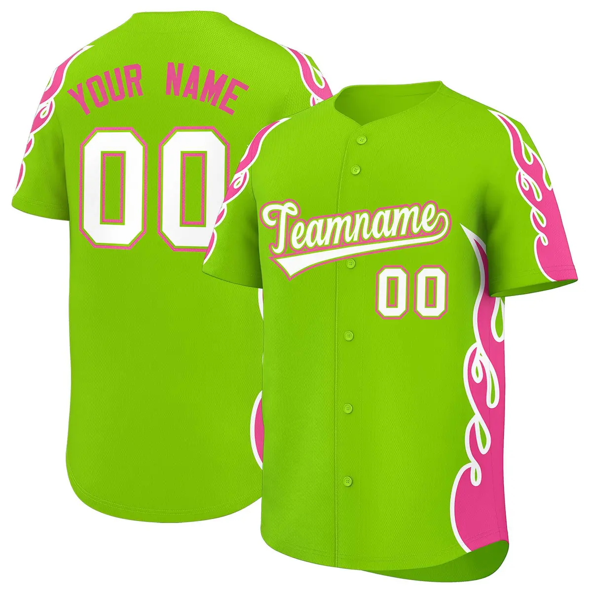 Neon Green Pink Side Flame Outline Basketball Jersey