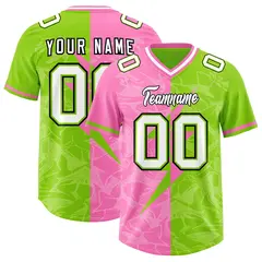Neon Green Pink Split Lightning Pattern Football Jersey 1