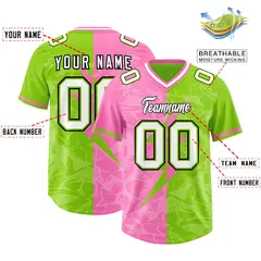 Neon Green Pink Split Lightning Pattern Football Jersey 2
