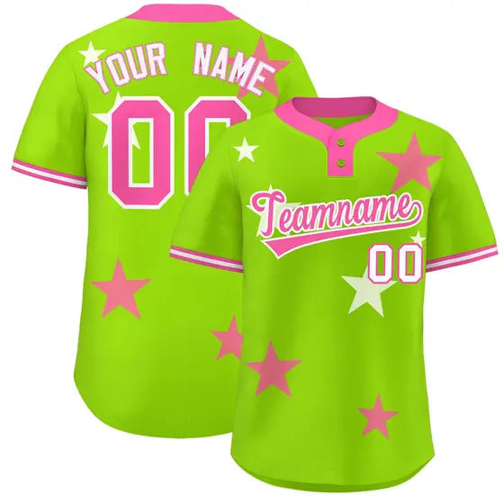 Neon Green Pink Star Graffiti Two-Button Baseball Jersey