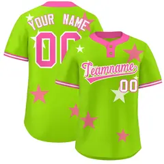 Neon Green Pink Star Graffiti Two-Button Baseball Jersey 1