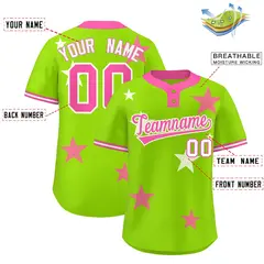 Neon Green Pink Star Graffiti Two-Button Baseball Jersey 2