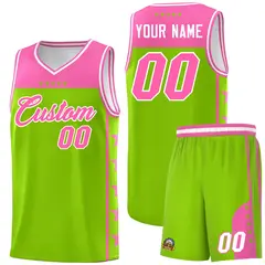 Neon Green Pink Star Pattern Basketball Jersey 1