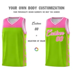 Neon Green Pink Star Pattern Basketball Jersey 3