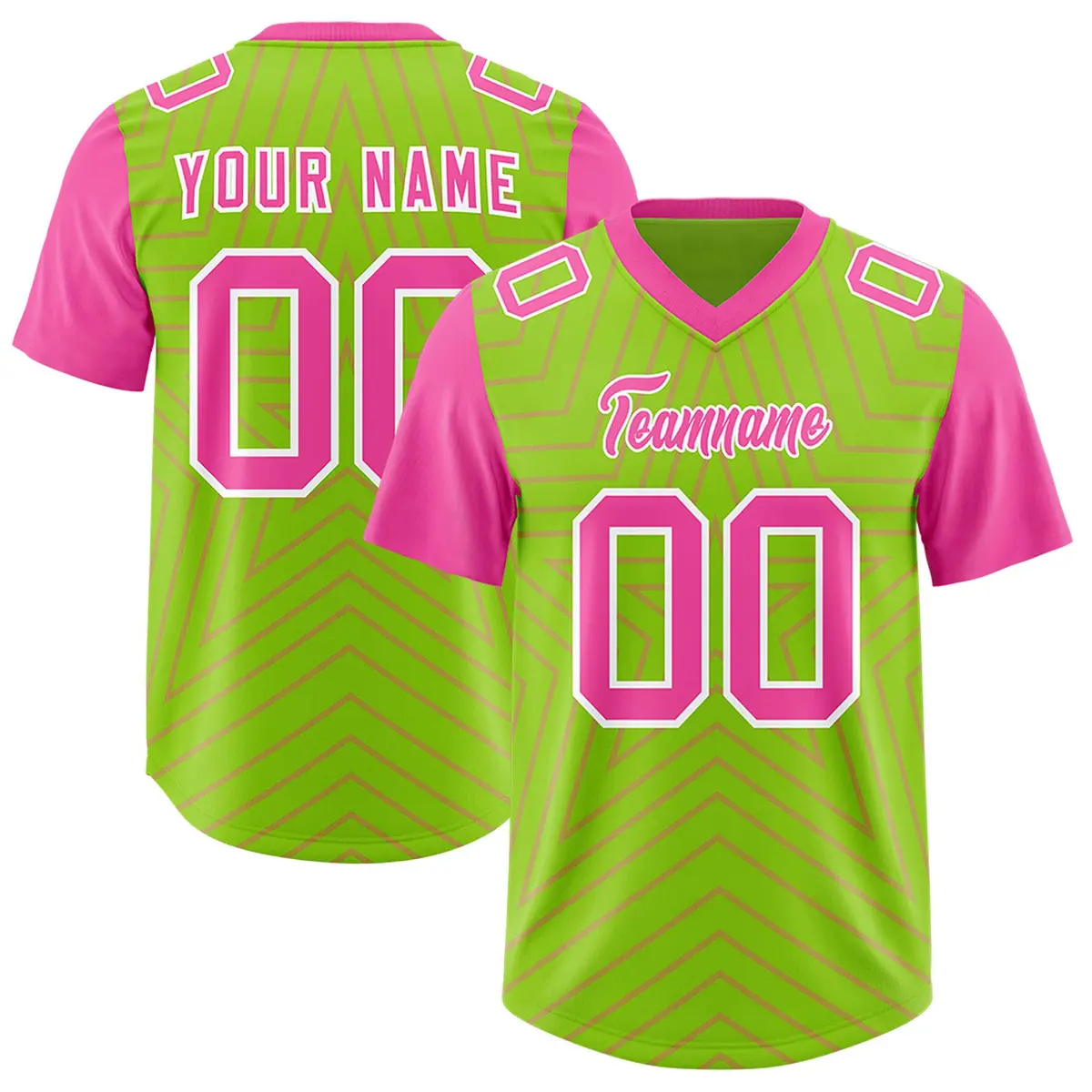 Neon Green Pink Star Pattern Raglan Football Jersey