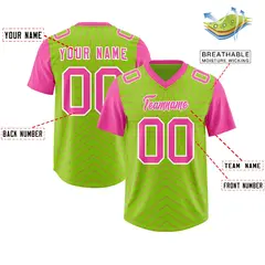Neon Green Pink Star Pattern Raglan Football Jersey 2