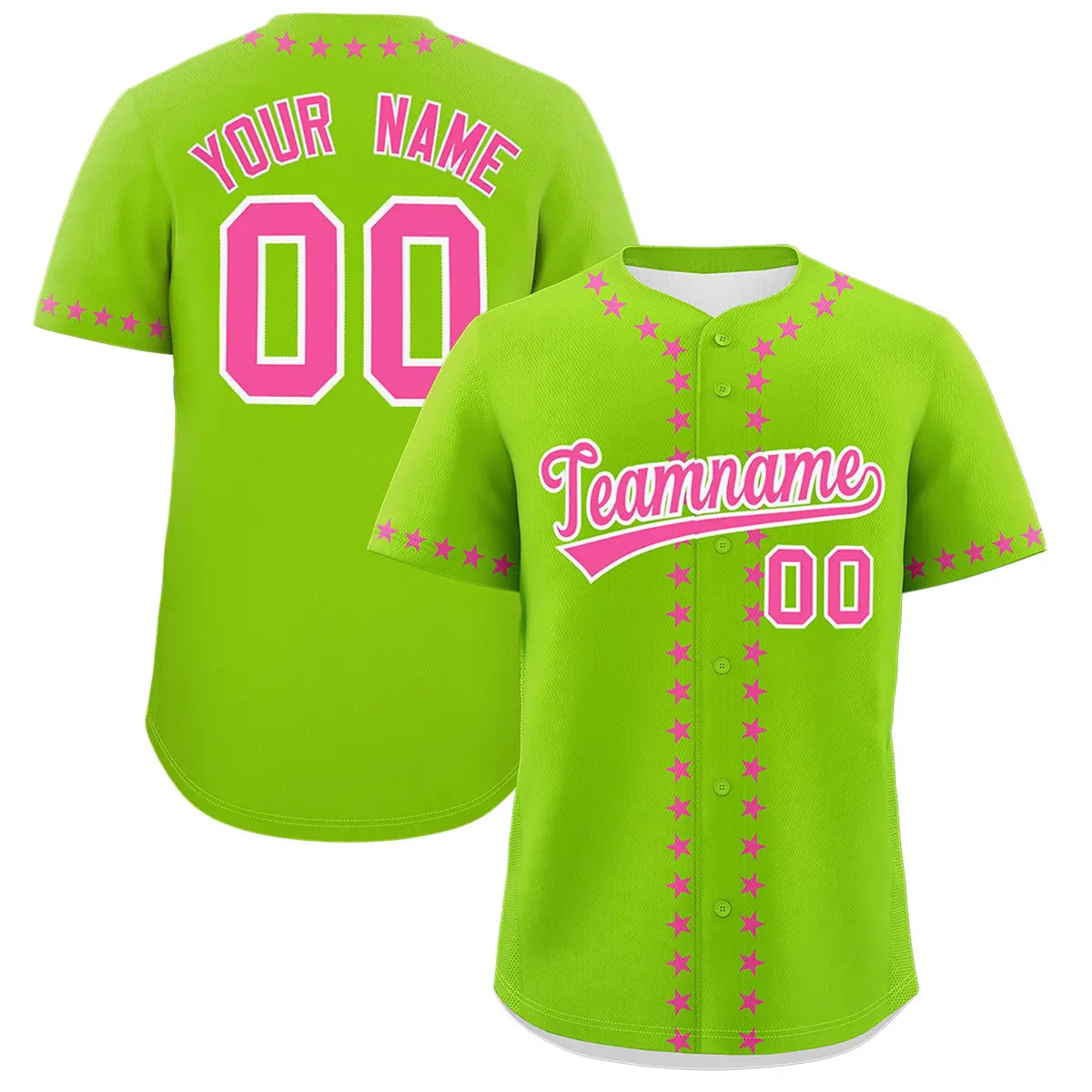 Neon Green Pink Star Ribbing Authentic Baseball Jersey
