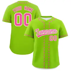 Neon Green Pink Star Ribbing Authentic Baseball Jersey 1