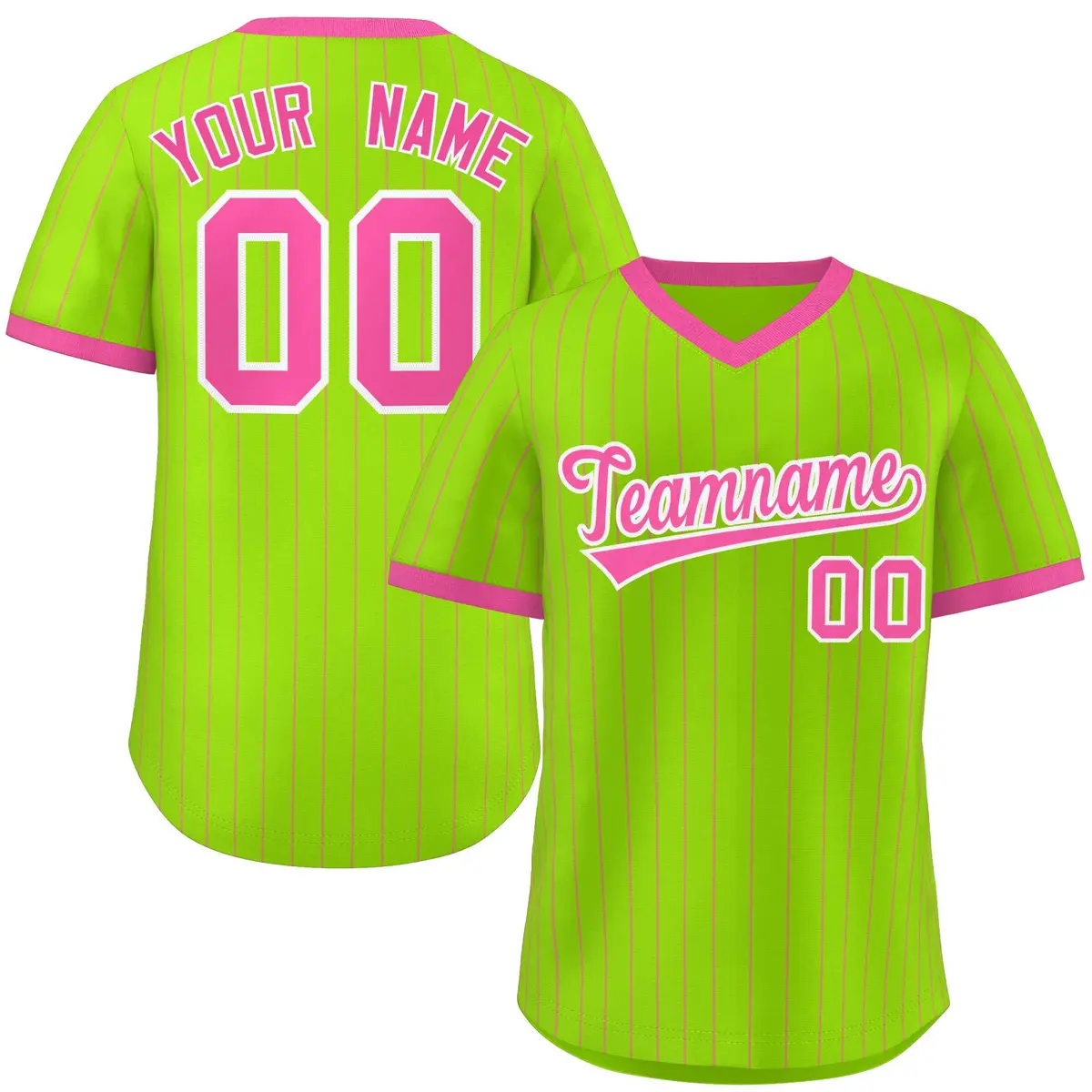 Neon Green Pink Stripe Authentic Pullover Baseball Jersey