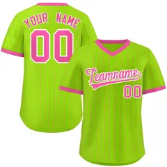 Neon Green Pink Stripe Authentic Pullover Baseball Jersey 1