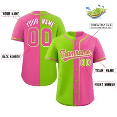 Neon Green Pink Stripe-Solid Combo Authentic Baseball Jersey 2