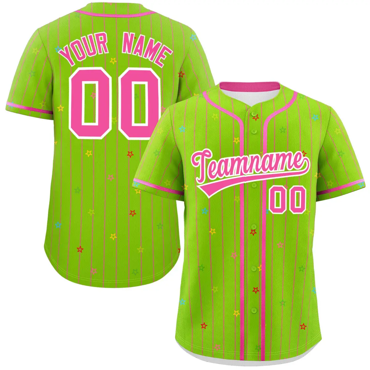 Neon Green Pink Stripe Star Pattern Baseball Jersey
