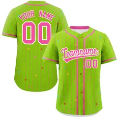 Neon Green Pink Stripe Star Pattern Baseball Jersey 1